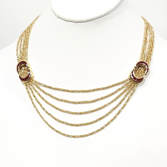NWT Givenchy Vintage 1979 Multistrand Chain Necklace Maroon Red Crescent Accents - Picture 6 of 16